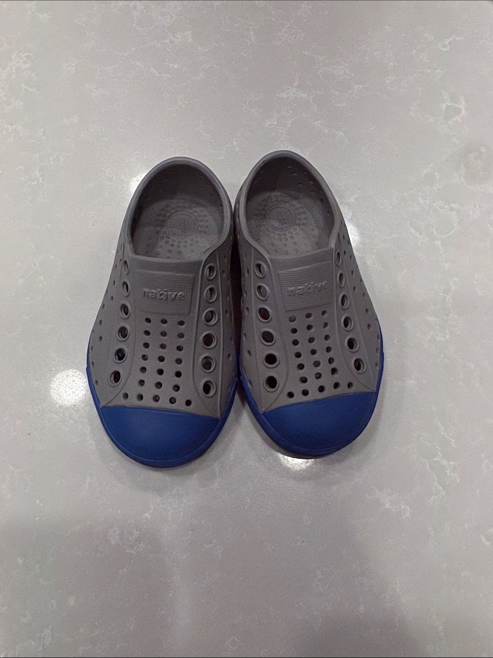 Native Kids Grey Slip-On Shoes with Blue Toecaps